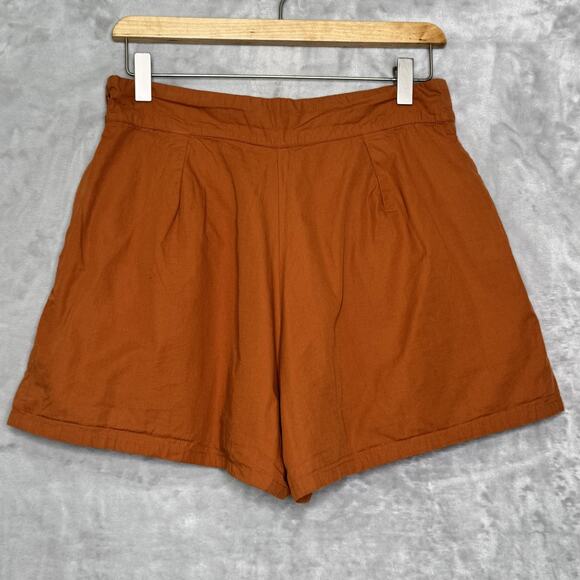 We Wore What Shorts Womens Large Brown High Waist Pleated Cotton Pockets Zipper - Picture 2 of 12